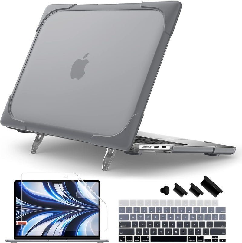 Batianda Heavy Duty Case for New MacBook Air 13.6 inch Case 2025 M4 Chip 2024 2022 Release, Ergonomic Foldable Kickstand (Holds 20lbs) Matte Translucent Protective Cover with Keyboard Skin, Gray - Image 1